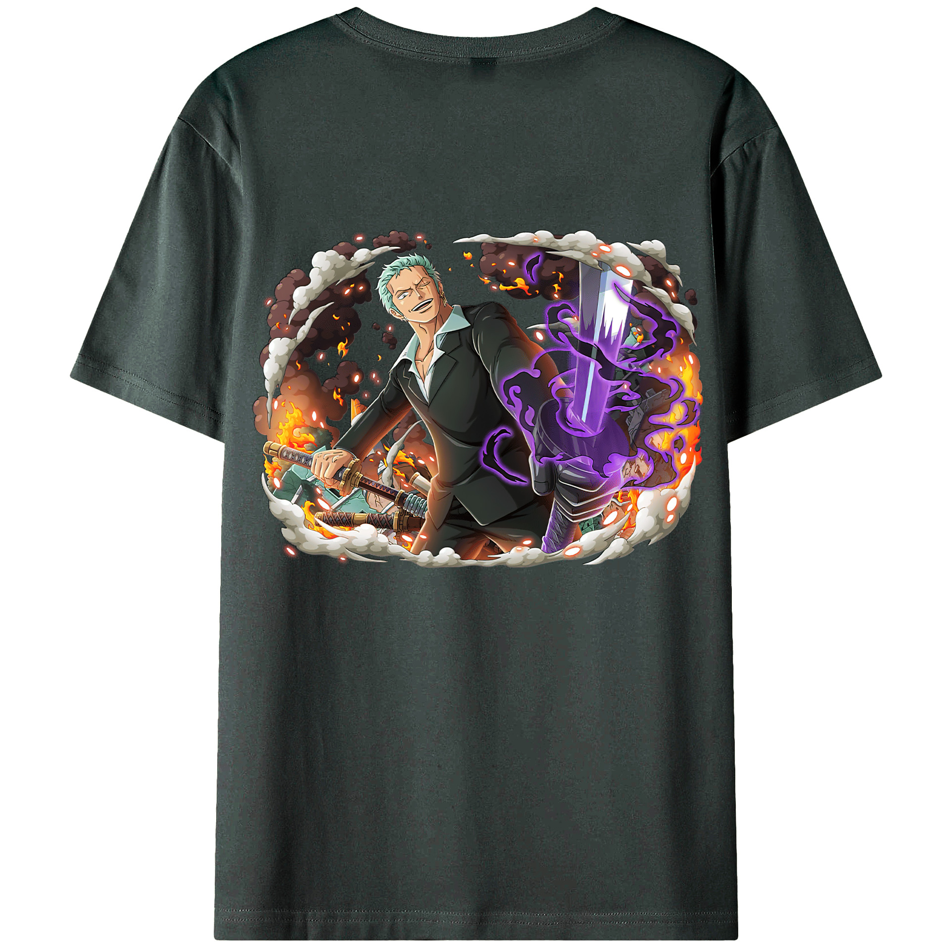 ワンピース ロロノア・ゾロ ONE PIECE Roronoa Zoro 綿100％ メンズ半袖Tシャツ（バックプリント） 通気性